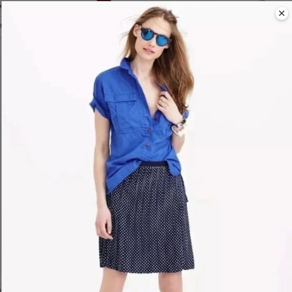 J Crew Navy Pleated Polka Dot Skirt Size 2